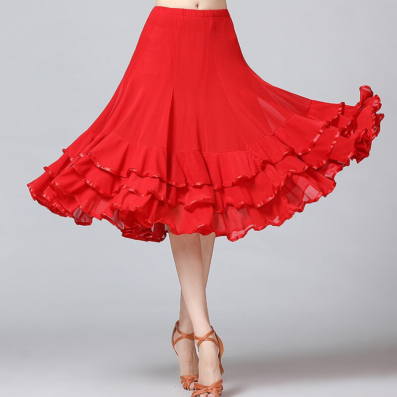 Lady Ballroom Dance Skirts Female Waltz Modern Dancing Skirts Tango Performance Costume National Standard Dance Skirts: red
