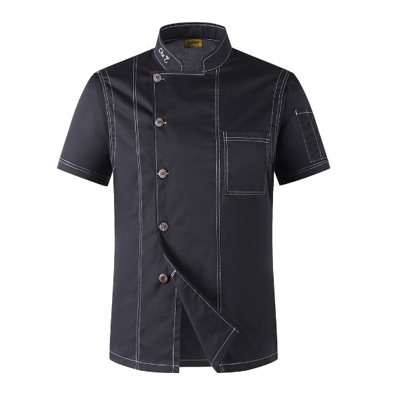 Unisex kokk klær menn single breasted kjøkken kokk uniform kortermet restaurant bakeri servitør topper skjorte: Svart topp / Xxl