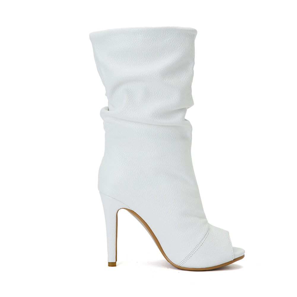 SARAIRIS – chaussures solides à bout ouvert et à talons hauts pour femme, bottes blanches à mi-mollet, 34 à 47, printemps automne