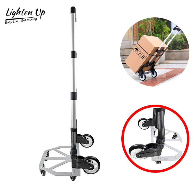 Lichter Up Aluminiumlegering Huishouden Traplopen Trolley Kleine Draagbare Opvouwbare Bagage Kar Trailer Trolley Trolley Winkelwagen