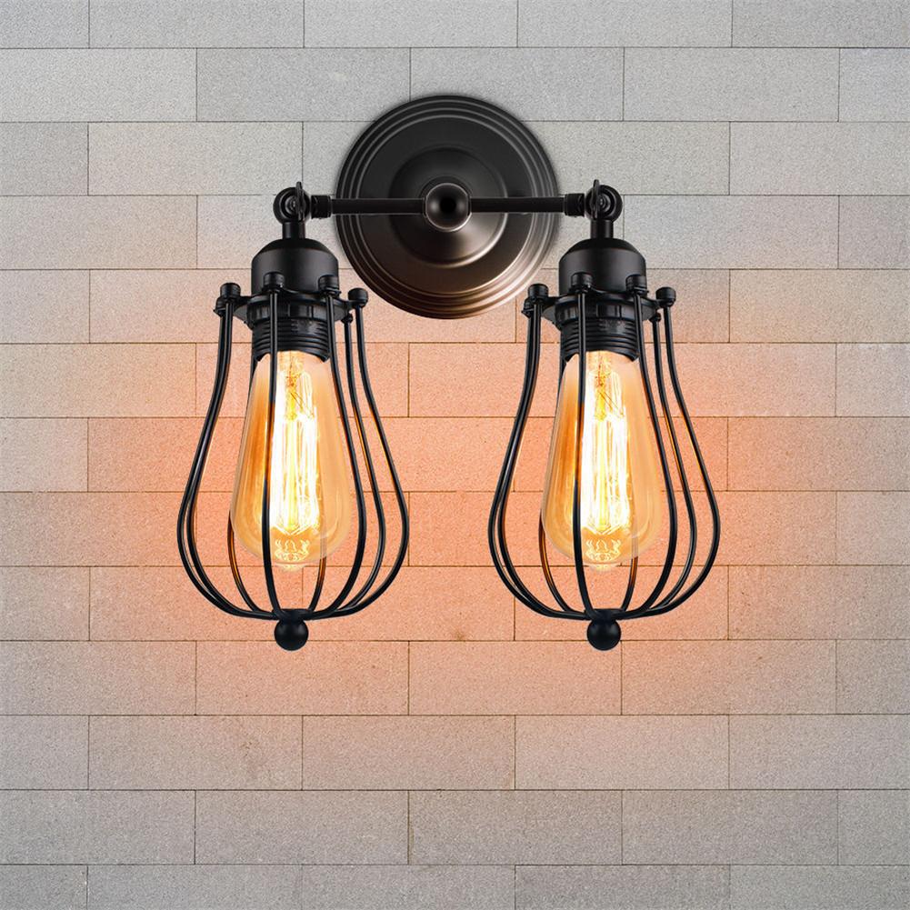 Industriële Vintage Stijl LED Dubbele Wandlamp Kooi Verstelbare Ijzeren Muur Licht Lampenkap Voor Slaapkamer Gangpad Licht Trap