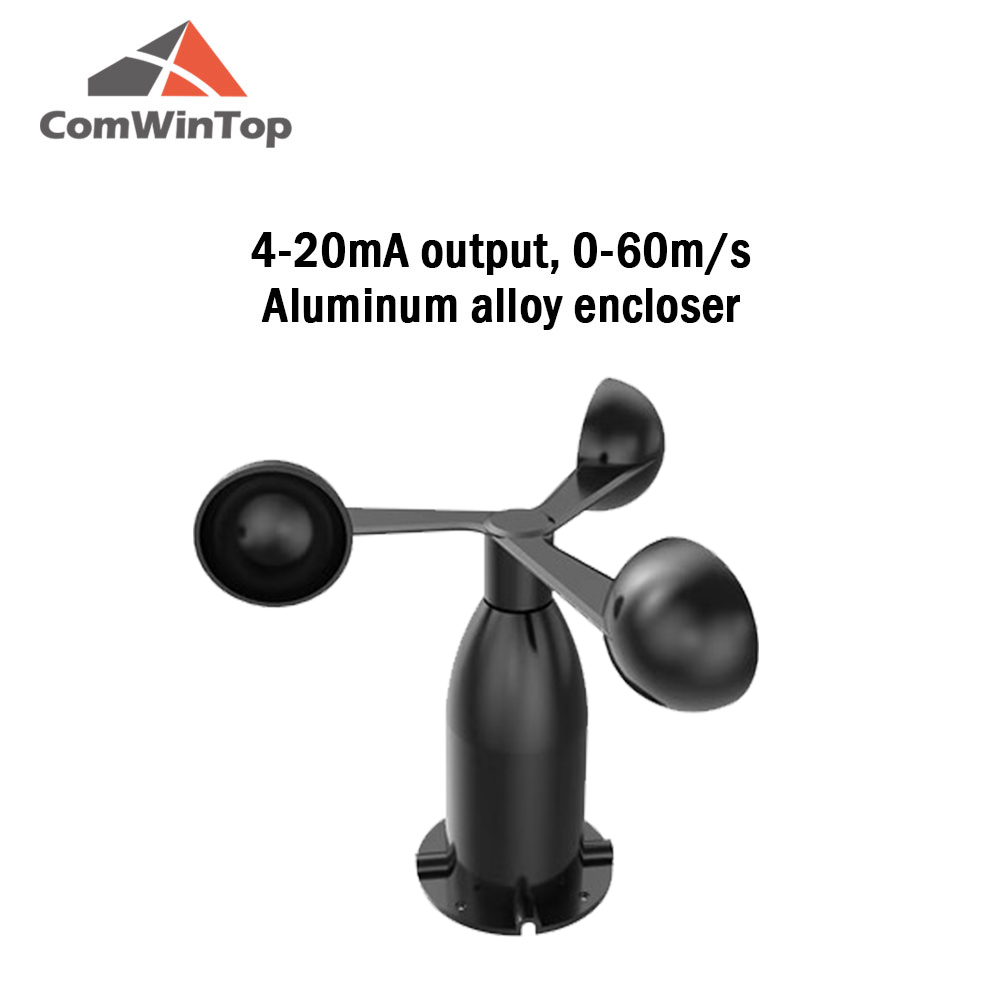 0-60 m/s aluminium Windsnelheidssensor 4-20MA 0-5 V 0-10 V RS485 Pulsuitgang Windsnelheid Zender Anemometer: Black