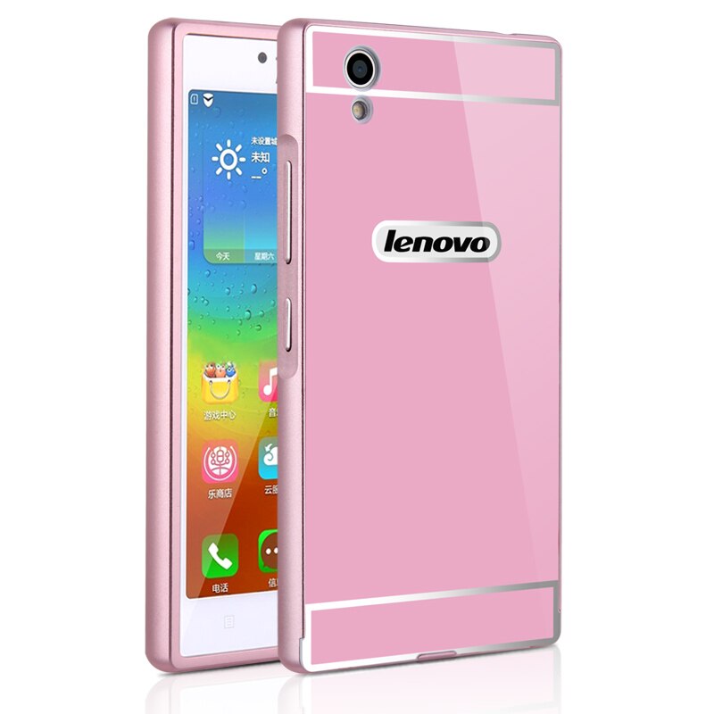 For Lenovo P70 Case Luxury Mirror Cover Metal Aluminum Bumper Frame Case For Lenovo P70 Case P70-T Gold Plated PC Back Cover 5.0: only case / Pink