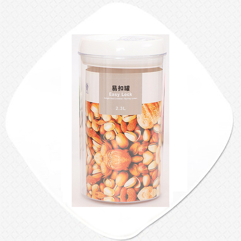 Multi-capacity Plastic Food Storage Box Snacks Dried Fruits Multigrain Storage Tanks Kitchen Containers Transparent Sealed Cans: 2.3L Round