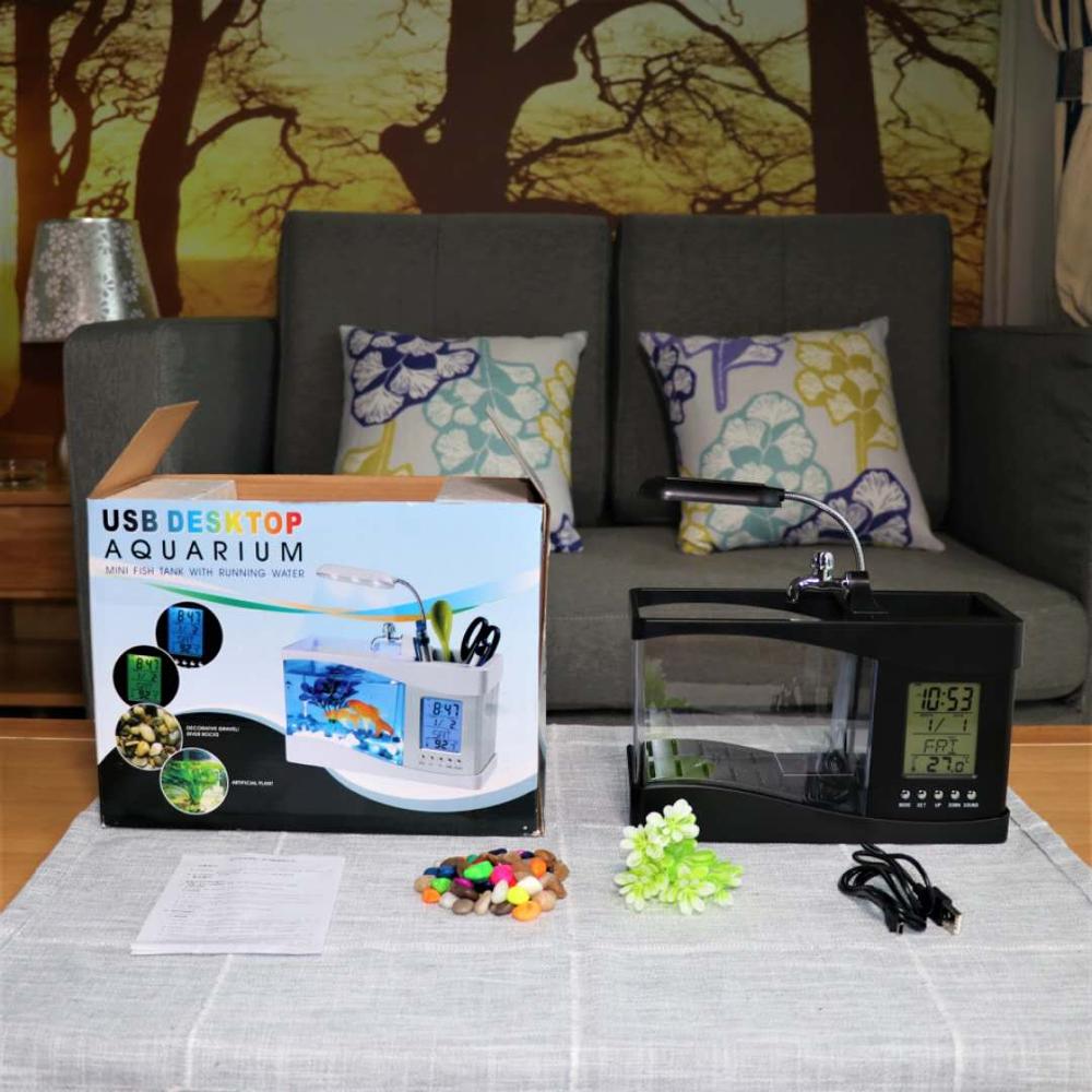 USB Home Office Desk Top Fish Tank Water Cluster Box LED Desk Lamp Underwater Gradient Dream Turtle/Pet