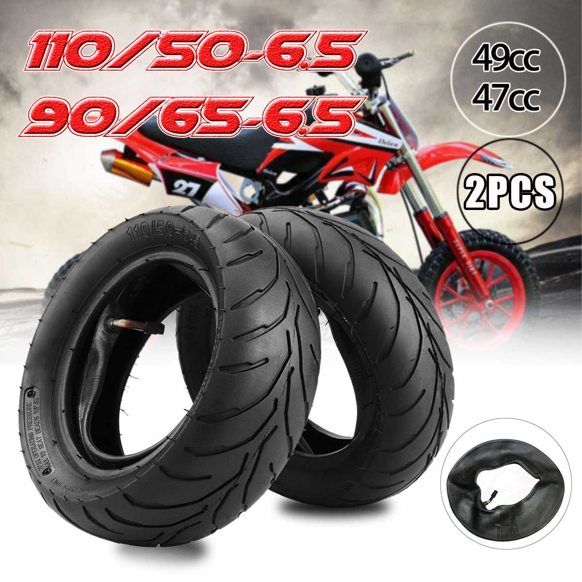 Neumático trasero delantero de con interior para 47cc/49cc Mini bolsillos bicicleta Dirt Bike 90/65-6,5 o 110/50-6,5