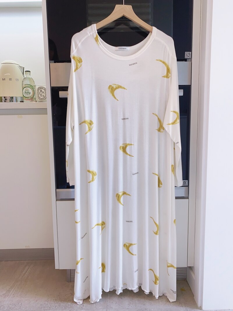 Japanese spring and Autumn thin pajamas gelato Modal cotton clouds long sleeve pantsuit crescent soft home wear sleepwear: yelllow gown