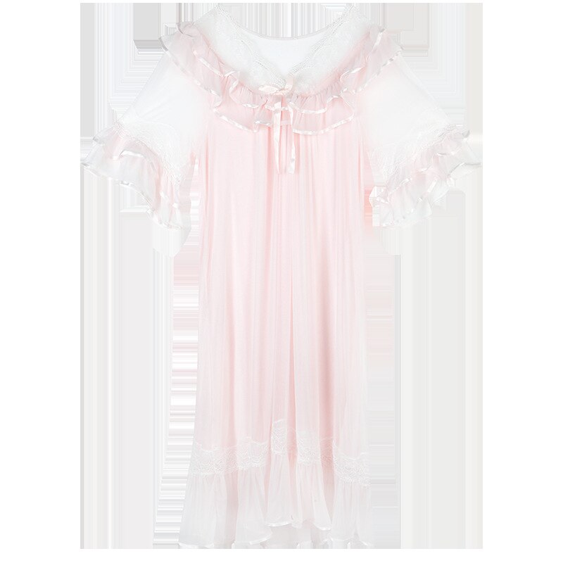 Camisón Vintage para mujer, vestido de noche romántico de princesa de encaje de malla de hadas, ropa de dormir victoriana larga, camisón de verano