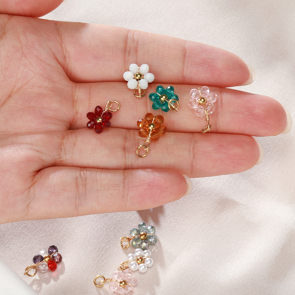 20 piezas de cuentas de perlas de imitación de flores de acero inoxidable, colgantes para fabricación de joyería, accesorios para pulseras y collares hechos a mano DIY