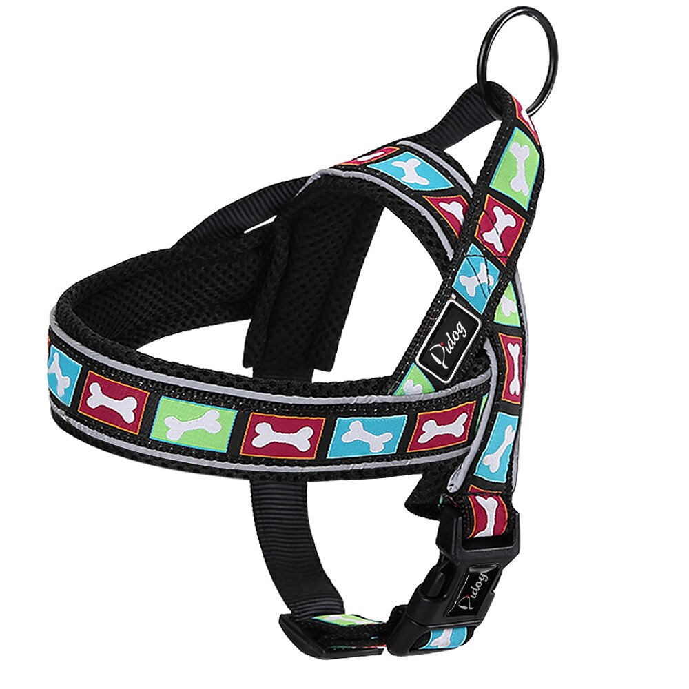 Reflective Dog Harness Adjustable Outdoor Training Dogs Harnesses with Handle Quick Fit For Medium Large Pets Cats Pitbull: Blue Bone / M