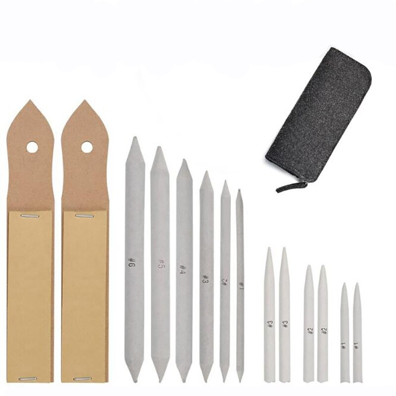 Sketch Paper Sandpaper Pencil Sharpen Drawing Sketch Pen Blending Smudge Stump Stick Tortillon Art Drawing Pen Tool 15pc/Set: dark gray
