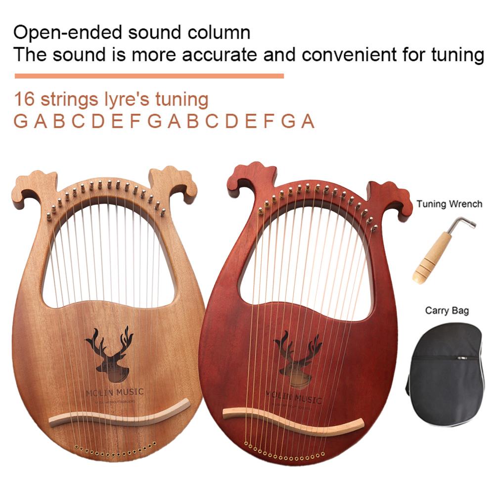 16- note lyre harpe sæt hård mahogni hård bærbar med tuning skruenøgle sort opbevaringspose harpe sæt til professionelle perfekte