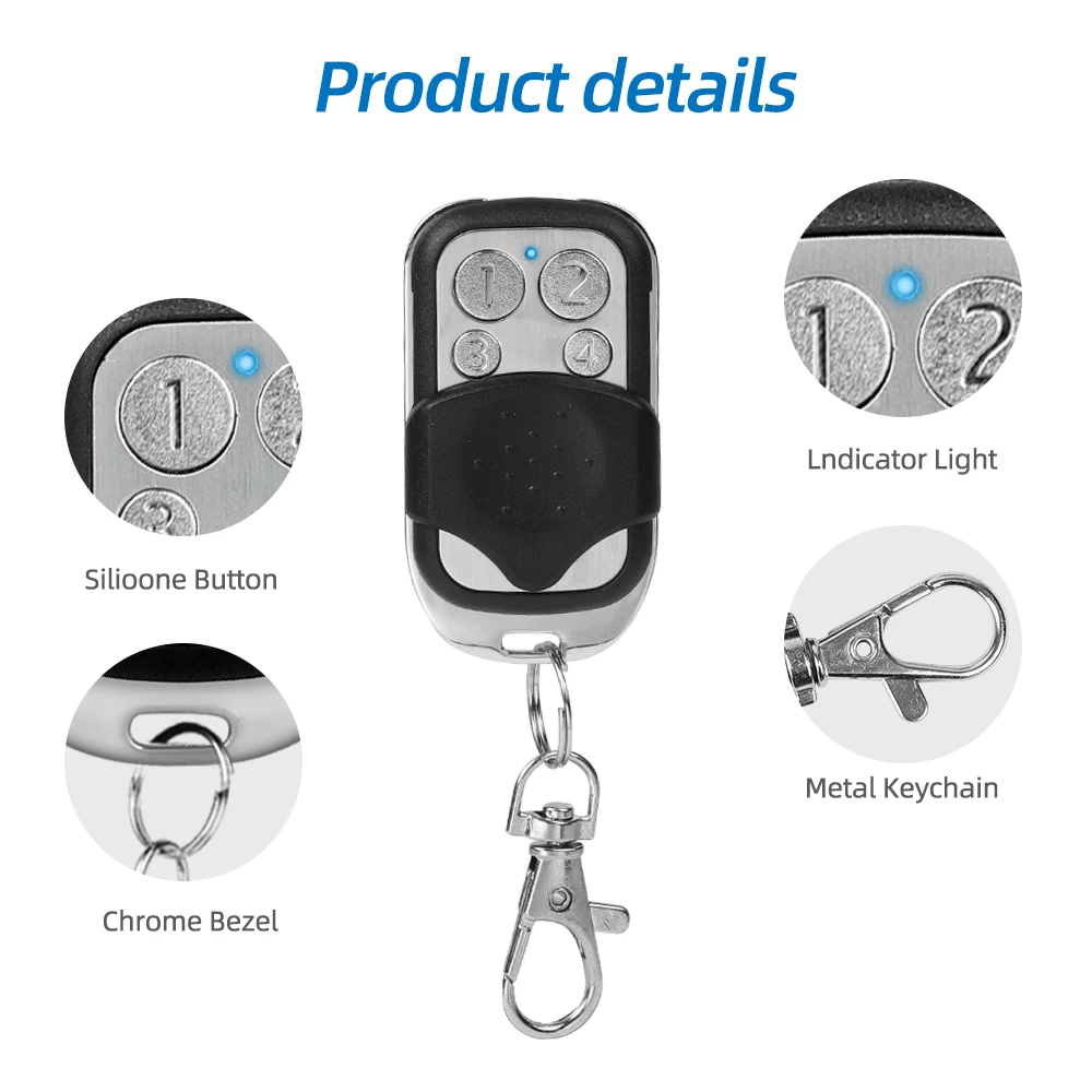 1PC Duplicate Garage Door Remote Control 433MHZ Electric Garage Door Key RF Wireless Duplicate Remote Control Metal 4 Button