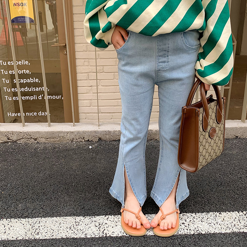 1491C Jeans per bambini primavera 2022 nuovi pantaloni da ragazza Jeans elasticizzati con spacco coreano 2-9 anni pantaloni in Denim per bambini: Light Blue / 100 for 3y