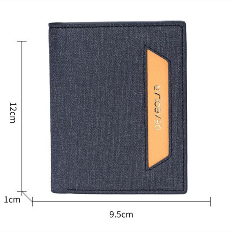 Men&#39;s Wallet Youth Short Vertical PU Male Wallet Stitching Canvas Pattern Wallet Male Card Wallet Bag