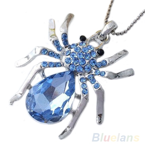 Bluelans Verzilverd Blue Crystal Rhinestone Spider Bead Charm Hanger voor Ketting