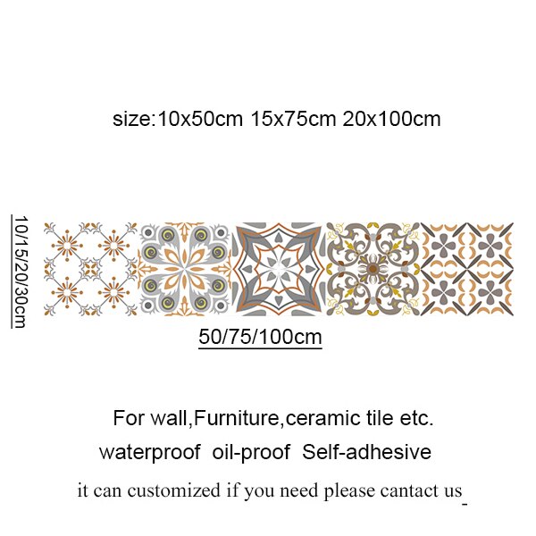20 x 100cm pvc vægklistermærke spansk stil retro badeværelse vandtæt arabisk selvklæbende tapet gulvmosaik fliser klistermærker væg: 4 / 15 x 75cm