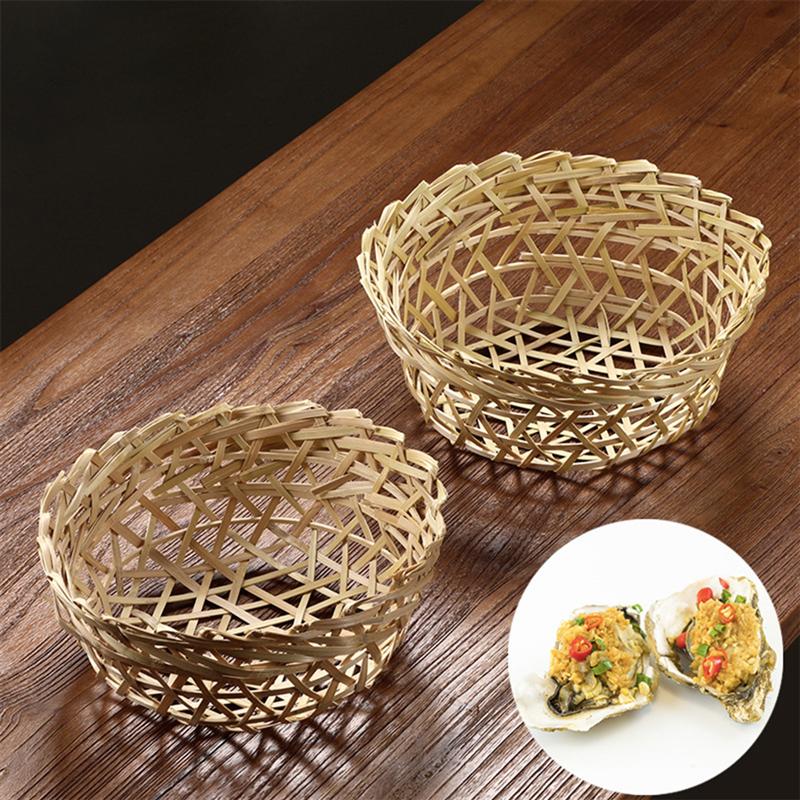 Bamboo Woven Oyster Basket Mini Oyster Container Oyster Storage Jar for Home Office Restaurant (Size S)