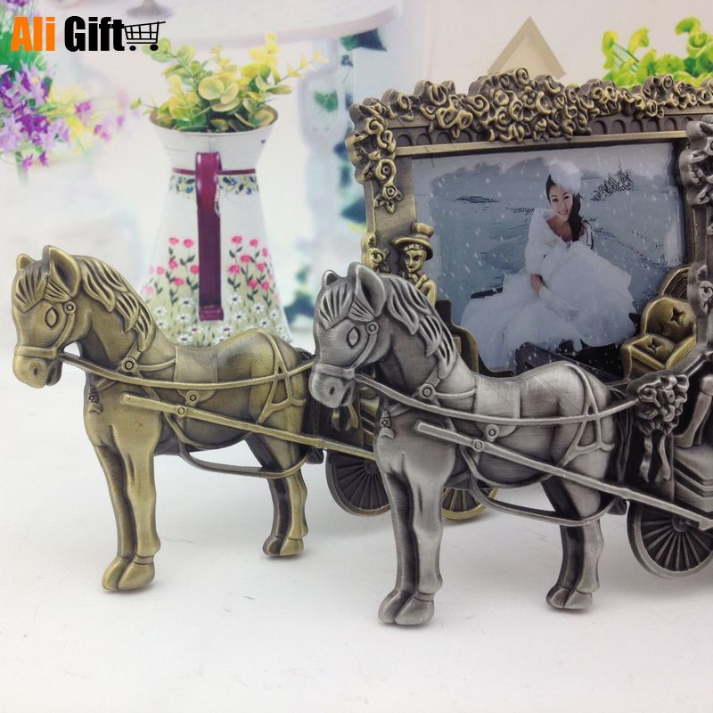 5 Inch Classic Horse Carriage Photo Frames for Picture European Metal Foto Frame Table Decor Birthday Wedding Shadow Box