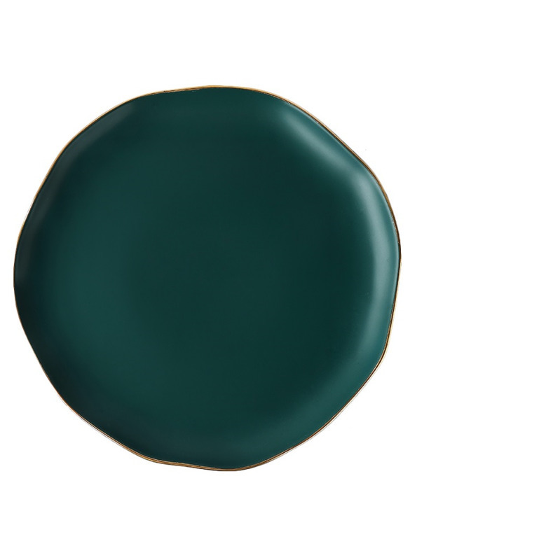 Plaat goud velg onregelmatige schotel thuis dineren plaat dark green keramische bestek set