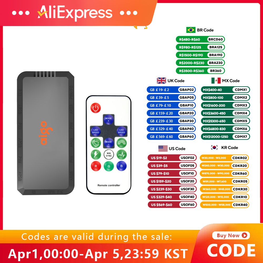 Aigo APC1 4Pin PWM 6 ARGB Ports 3Pin 5v Speed Controller Universal Computer Regulator PC Case Cooling Fan Hub remote control