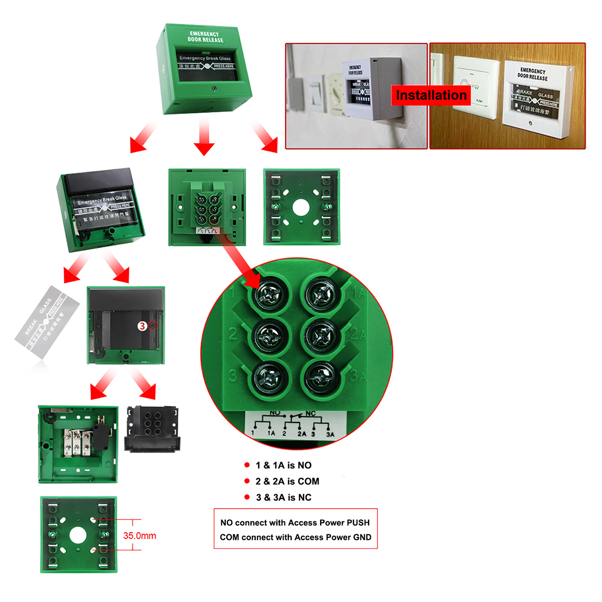 Glass Break Alarm Button Fire Alarm Emergency Door Release Switches Exit Release Switch