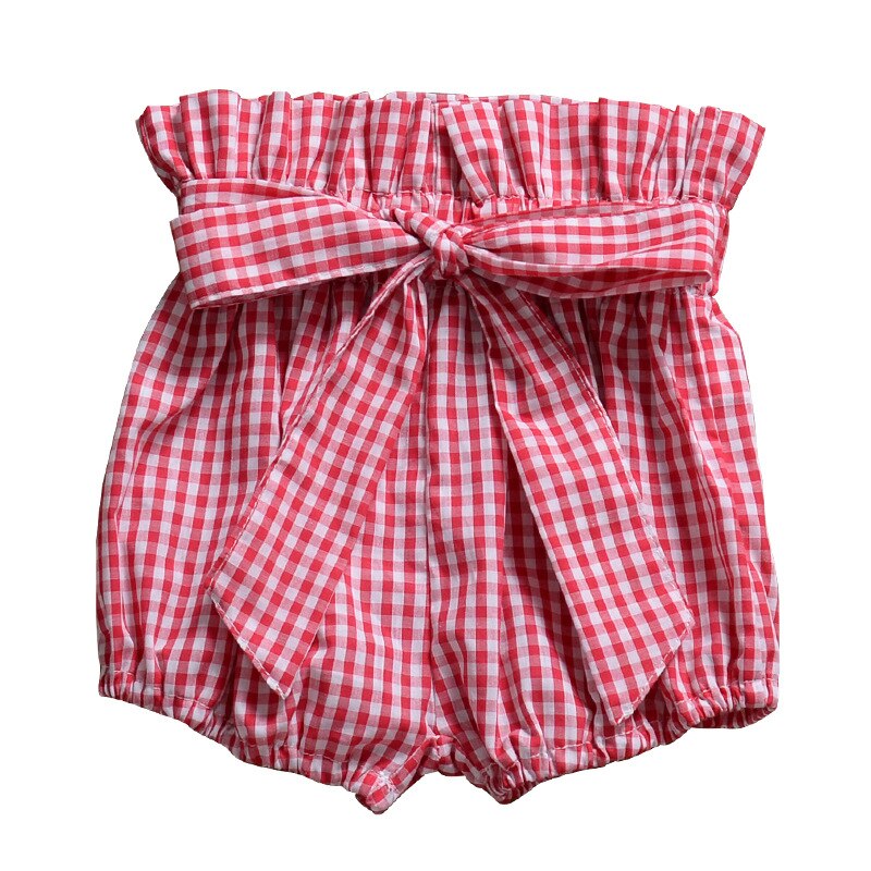 Pantalones cortos con volantes y lazo para niñas, Shorts con estampado Floral a cuadros, cintura elástica, PP, de verano, europeos y americanos