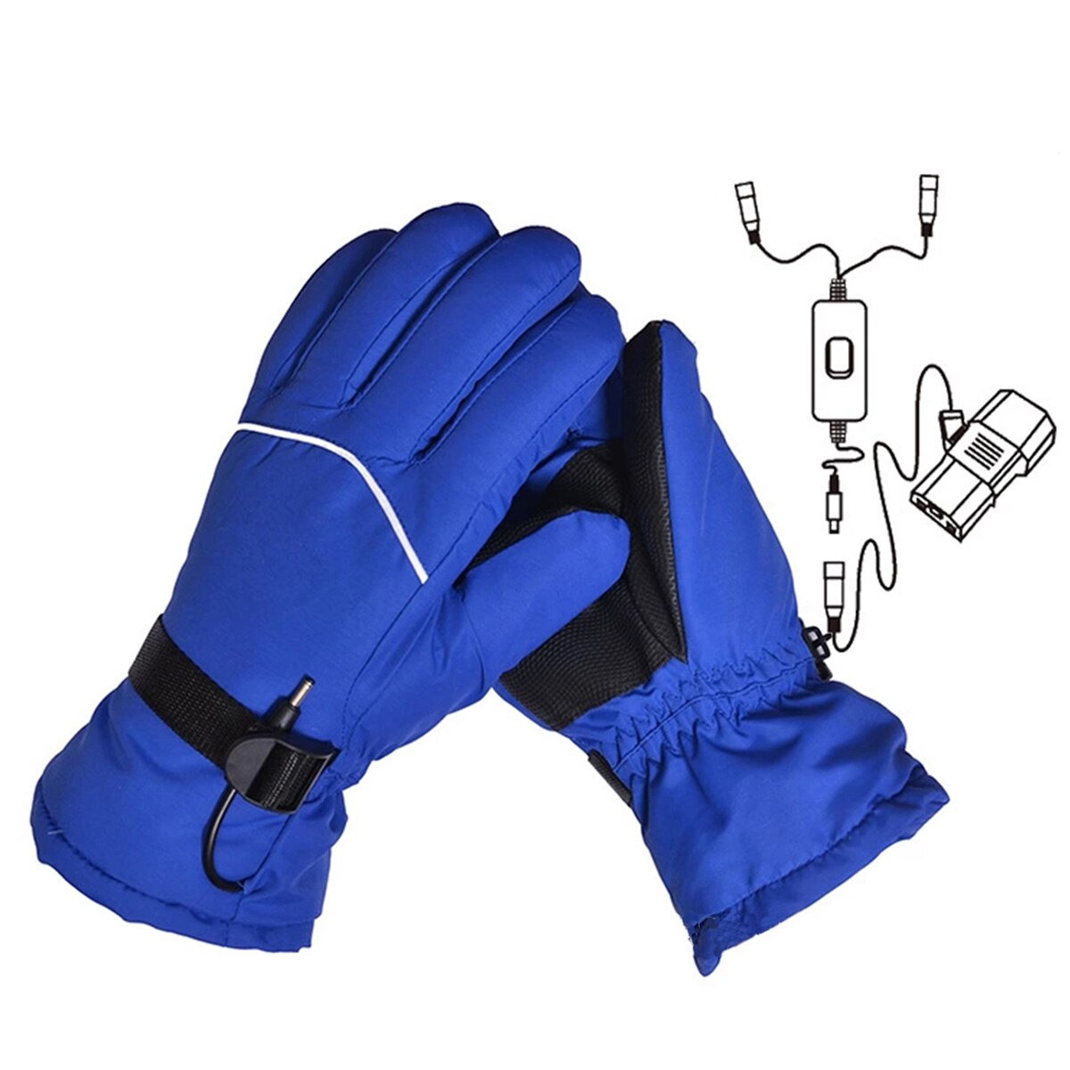 Elektrische Verwarmde Handschoenen Mannen Vrouwen Winter Verwarmde Handschoenen Motorfiets Antislip Waterdichte Hand Warm Thermische Skiën Handschoenen: 60V Blue