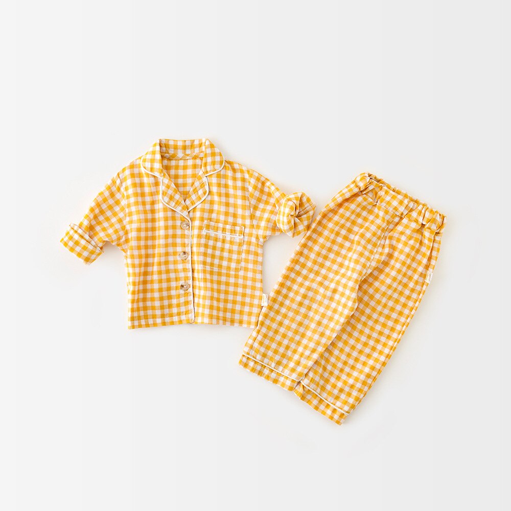 Lente Baby Pyjama Set Enkele Borst Jongens Sleeper Dragen Baby Binnenshuis Kleding: plaid / 3T