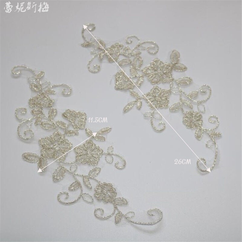 3Pairs Zilver Delicate Bruiloft Sluier Hoofd Ornamenten Lace Applique Lace Trim Dress DIY Kant Accessoires DIY Volledige Zilver BD0561: A