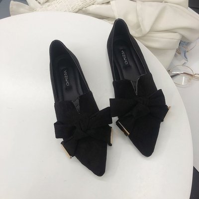 EOEODOIT – baskets à bout pointu pour femmes, chaussures de printemps et d'automne à talons plats avec gros nœud papillon: Black / 6