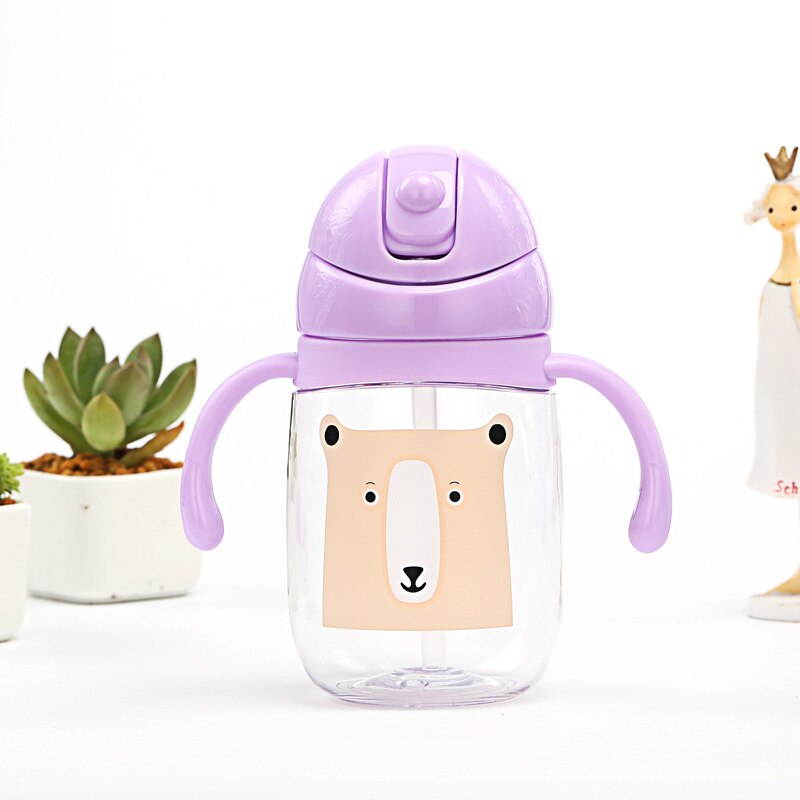 Baby Water zuigfles Draagbare geen spill Cup Mijn plastic fles kinderen kleine ketel met stro Food Grade Slide cover copo: Paars