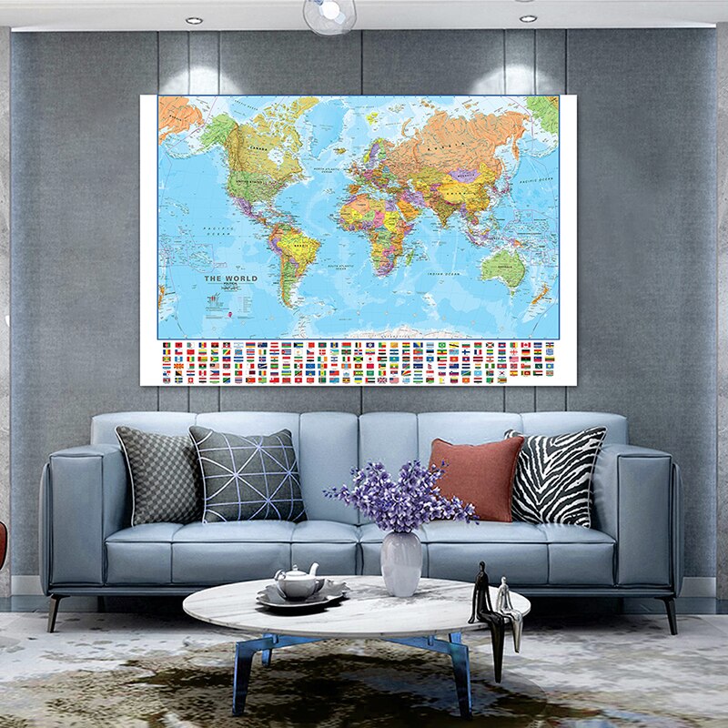 100*70cm The World Political Map with National Fla... – Grandado