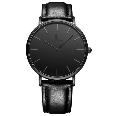 IK colouring Couple montre Simple boîtier Ultra mince japon mouvement à Quartz bracelet en cuir montre-bracelet des amoureux: Black Men