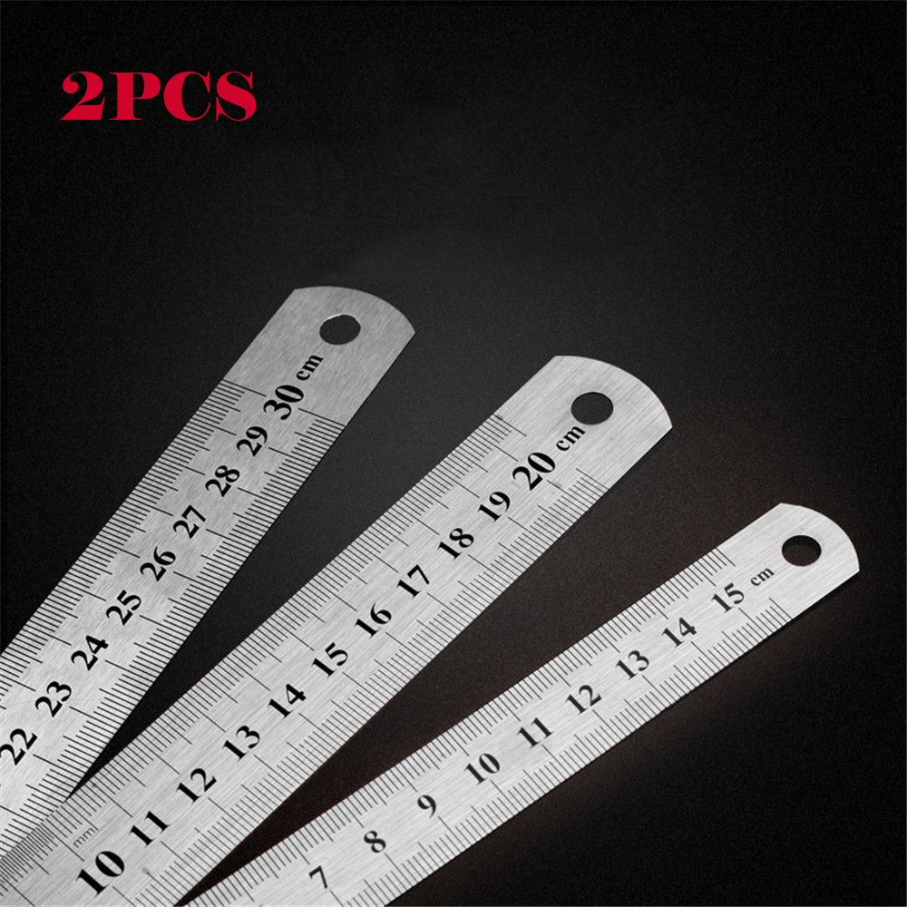 2pcs Double Side Scale Metal Ruler Stainless Steel Straight Ruler Measuring Tool School Stationery Office Drafting Tools 0.5mm