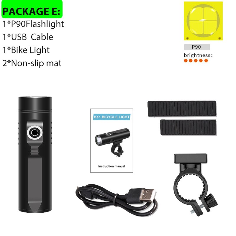 Trlife kraftig blænding cykellygte xhp 90 p50 l2 t6 cykel led lys usb genopladeligt batteri vandtæt forlygte cykellampe: P90 lommelygte