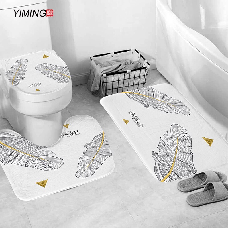 YIMING 3pcs Bath Mat Set Simple Northern European-Style Chandelier Printed Bathroom Anti-Slip Carpet Home Decoration Bath Mat: H