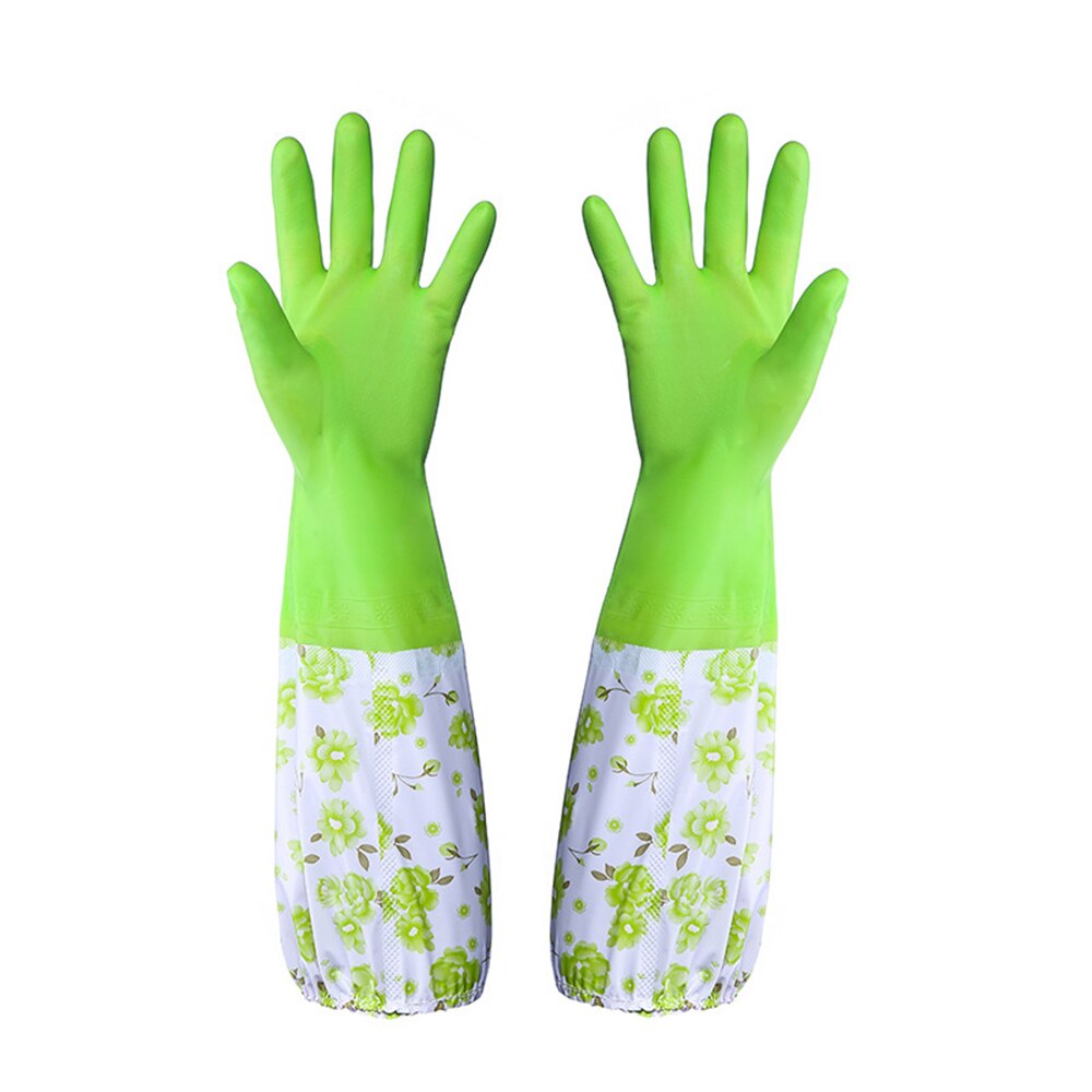 1 Pair Long Sleeve Magic Dishwashing Scrubber Dish Washing Sponge Rubber Scrub Gloves Kitchen Cleaning Home Kitchen Supplies: Green