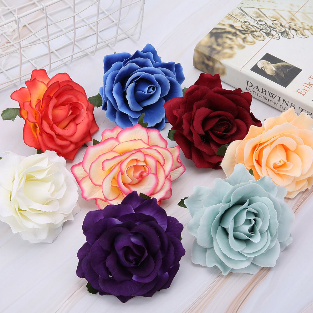 100pcs Artificial Flower Silk Rose Head Wedding bridal bouquet Brooch Wreaths Christmas Home garden Diy Decoration