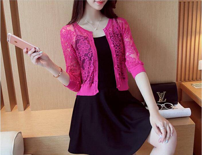 Carol diaries broderi mesh heklet blonder pyntet kappe trekvart erm o-hals kvinner cardigan short femme bolero coat
