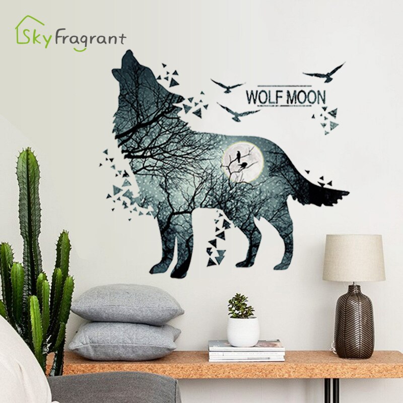 Moon Silhouet Wolf Muursticker Creatieve Slaapkamer Woonkamer Backgroung Muur Decor Home Decor Ingang Decoratie