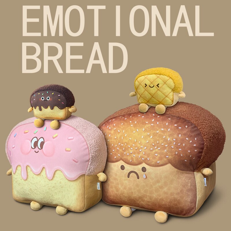 Cute Toast Bread Plush Pillow Toys Black Bread Pineapple Buns Chocolate Sauce Strawberry Jam Emotional Bread Soft Stuffed Toy