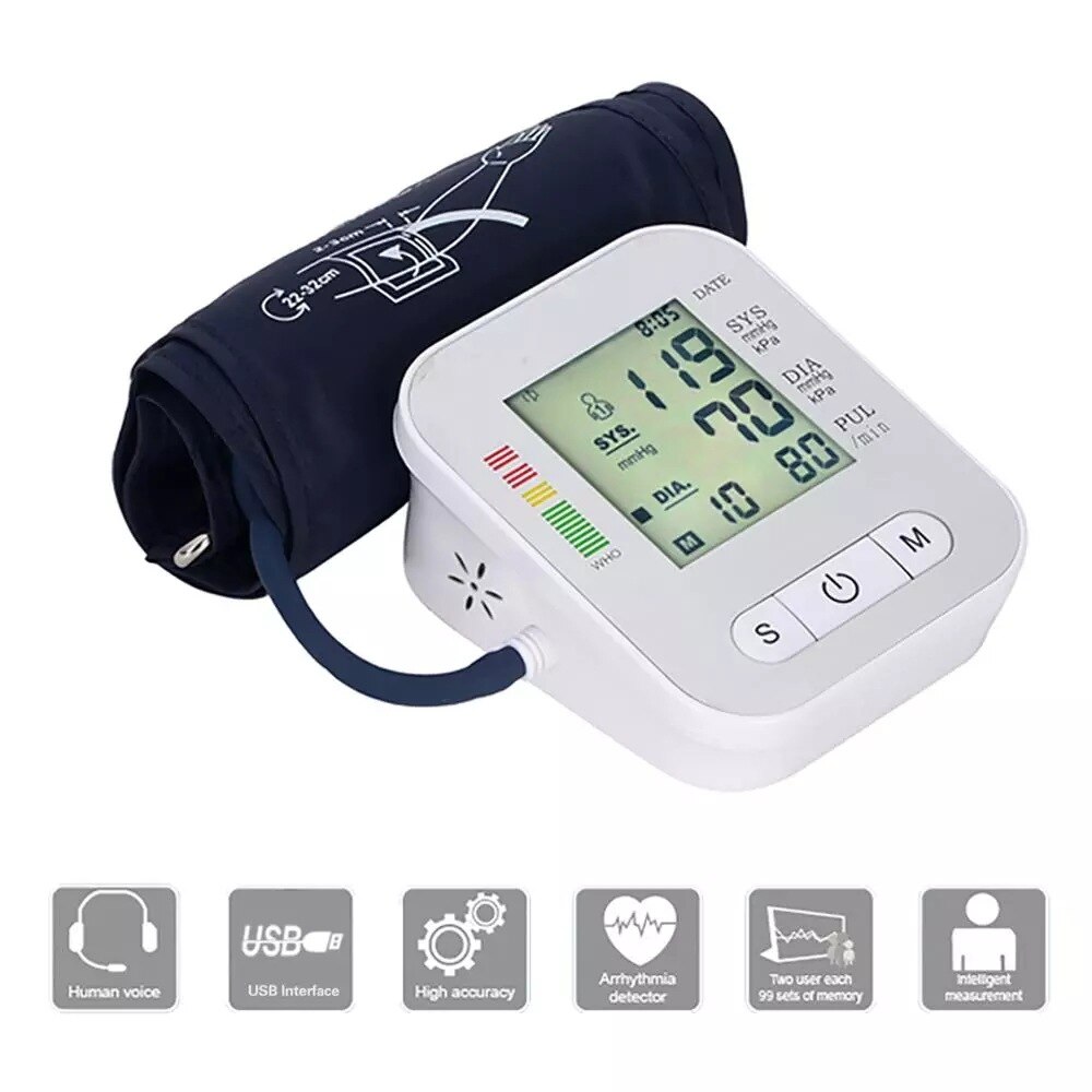 Automatische Digitale Lcd Bovenarm Bloeddrukmeter, Hartslagmeter, Hartslagmeter, Tonometer, Pulse Meter
