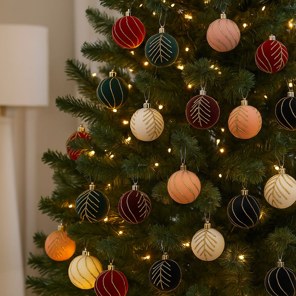 6cm Christmas Balls Set DIY Crafts Shatterproof Christmas Hanging Balls Flocking Christmas Spheres Pendant Photographic Props