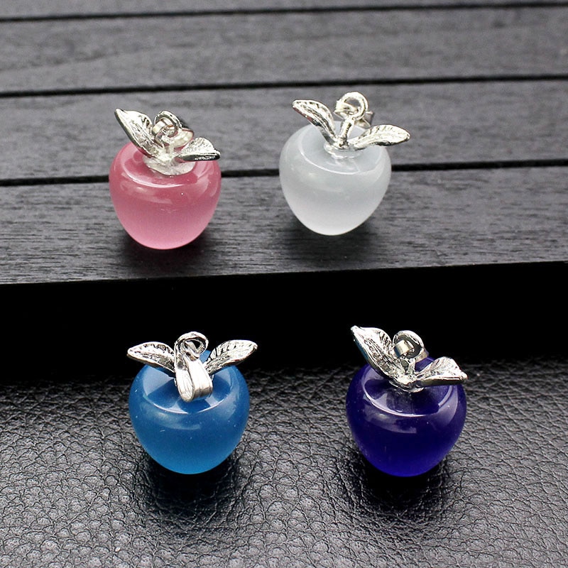 4 Colors Red White Faux Opal Apple Shape Pendant Diy Necklace Charms Without Chain for Girl Jewelry 2Pcs