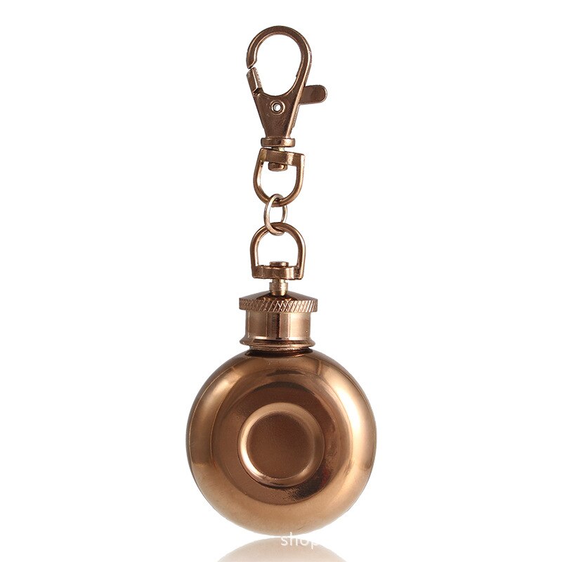 BalleenShiny-Mini Petaca redonda de acero inoxidable, 1oz, 28ml, con llavero, licor, whisky, vino, olla, vasos y botellas pequeños: Deep Rose Gold