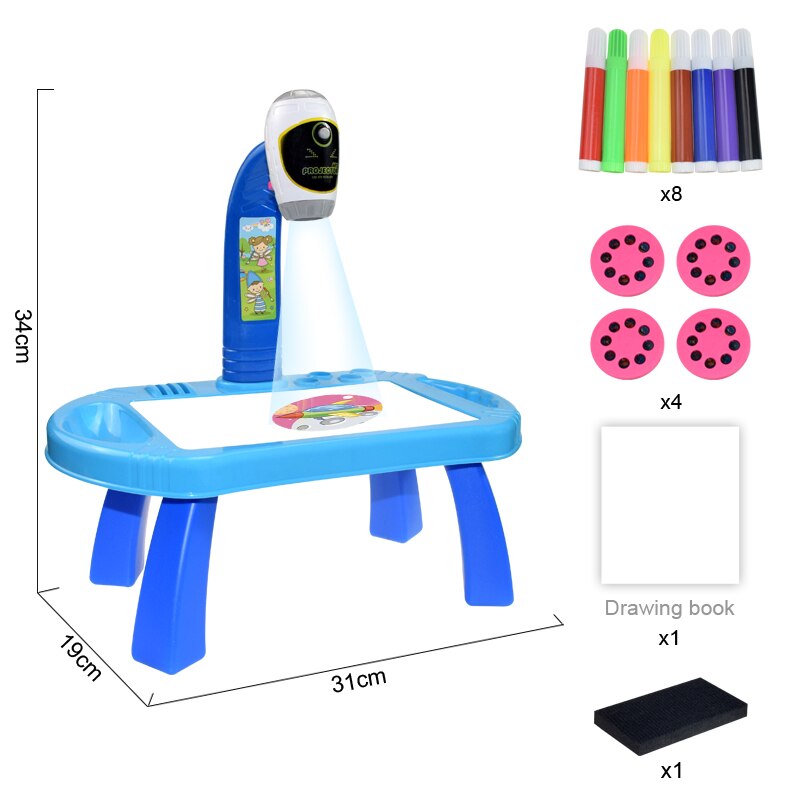 Children Led Projector Art Drawing Table Light Toy Kids Painting Board Desk Crafts Educational Learning Paint Tools Toys For Gir: B Blue with box