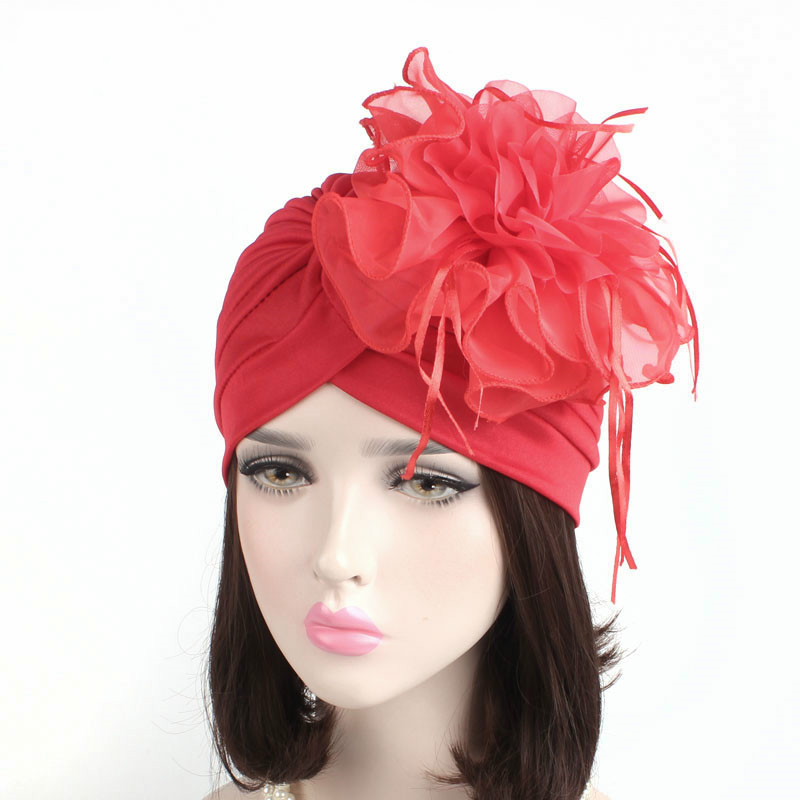 Sombreros con flores grandes para mujer, gorros turbante fruncido, sombreros de turbante indio, hiyabs musulmanes para mujer
