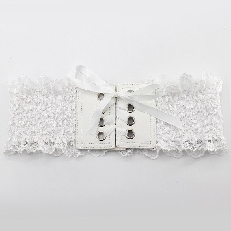 Women Lace Belt Retro Elastic Waist Waistband Black Red Coffee White Corsets Autumn QZ0192: White