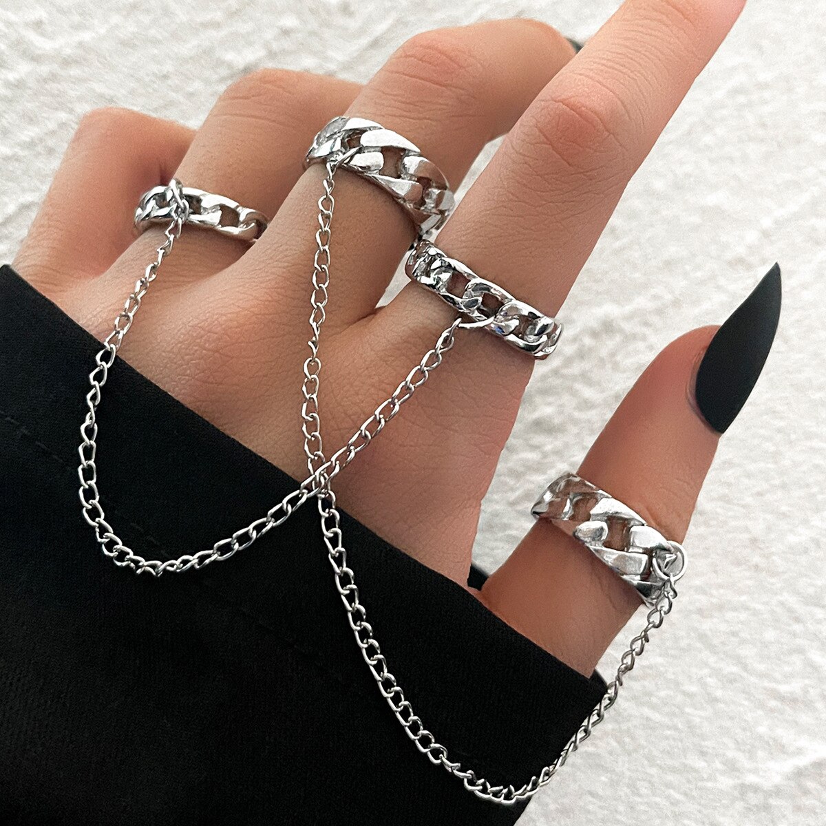 Punk Geometric Silver Color Chain Wrist Bracelet for Men Ring Charm Set Couple Emo Jewelry bracelets jewellery: 2